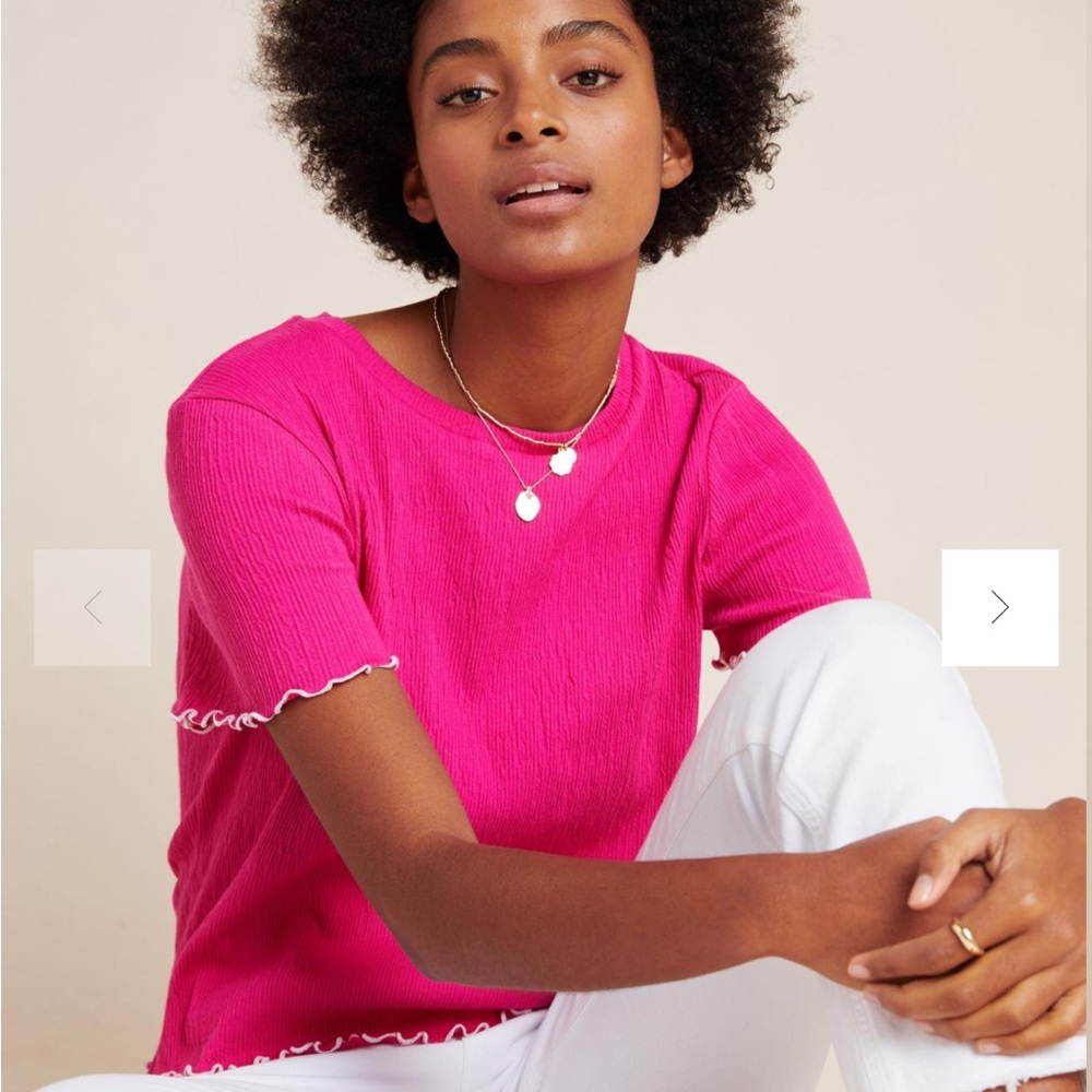 Anthropologie Eri+ Ali Pink Crop Ruffled T-Shirt